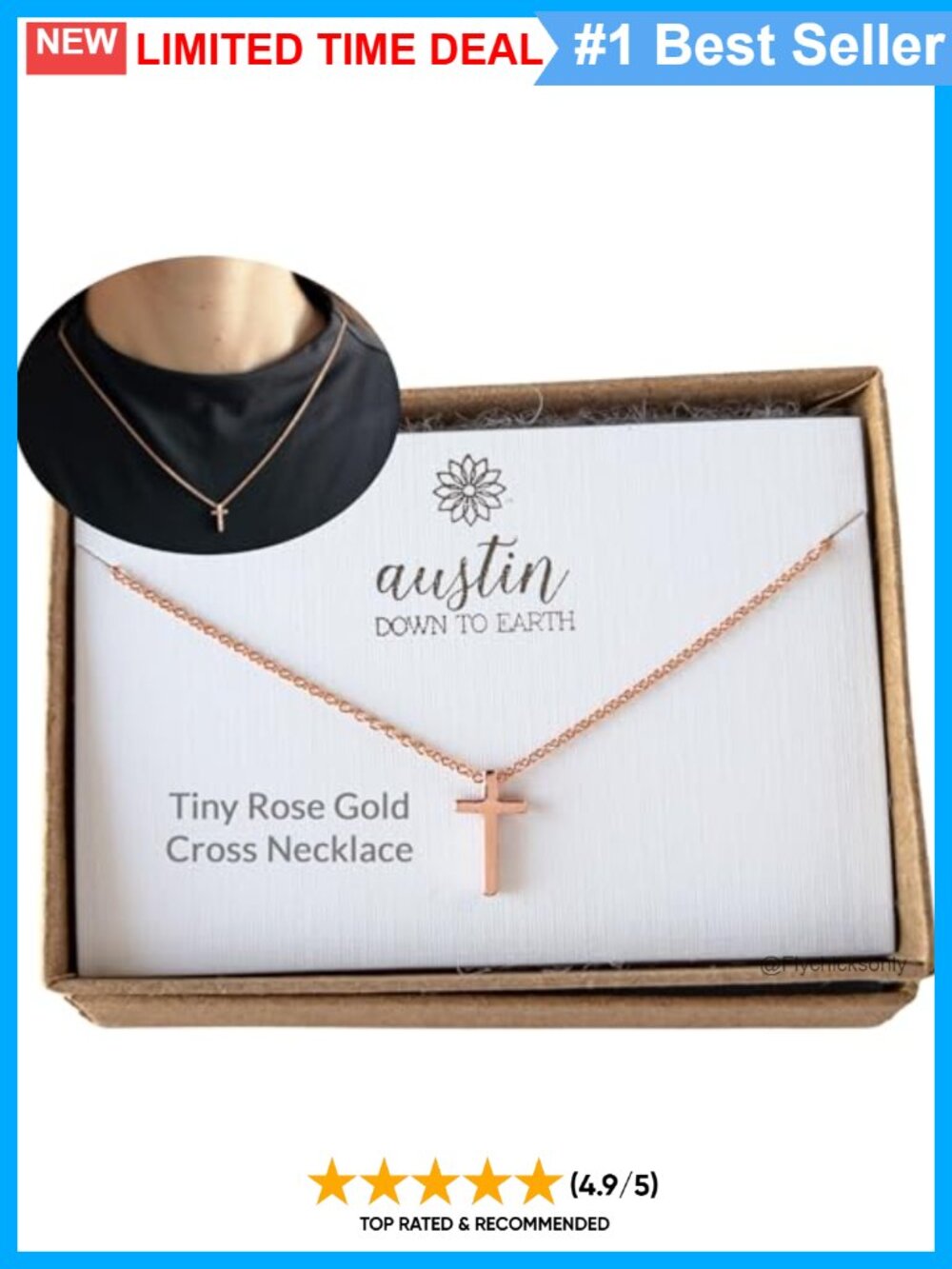 14k Rose Gold Filled Tiny Cross Necklace Dainty Pendant